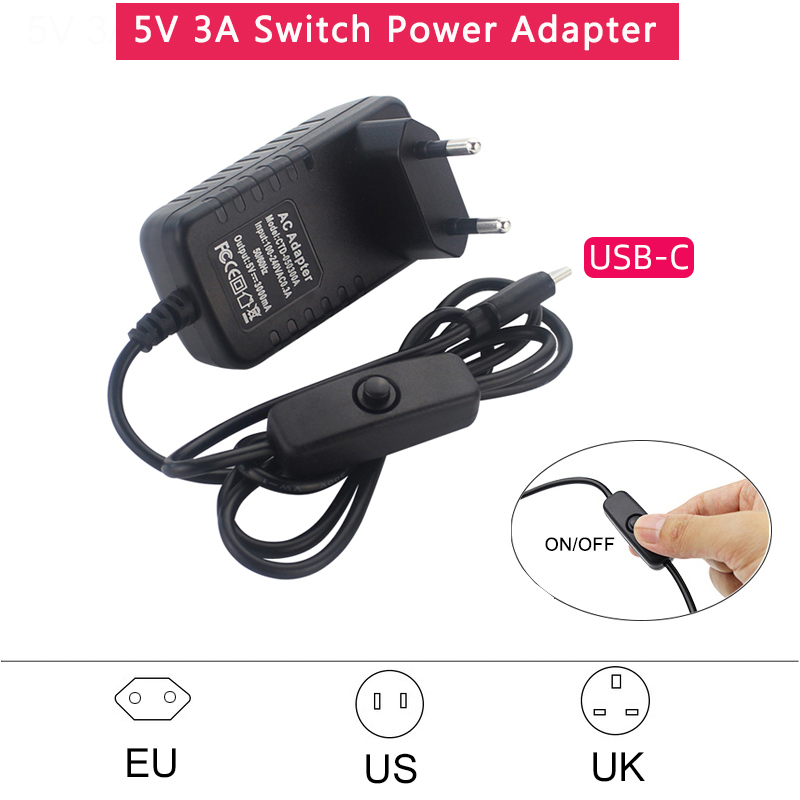 Banana Pi Bpi-M5 - 5V 3A Güç Kaynağı, Açma/Kapama Düğmeli,